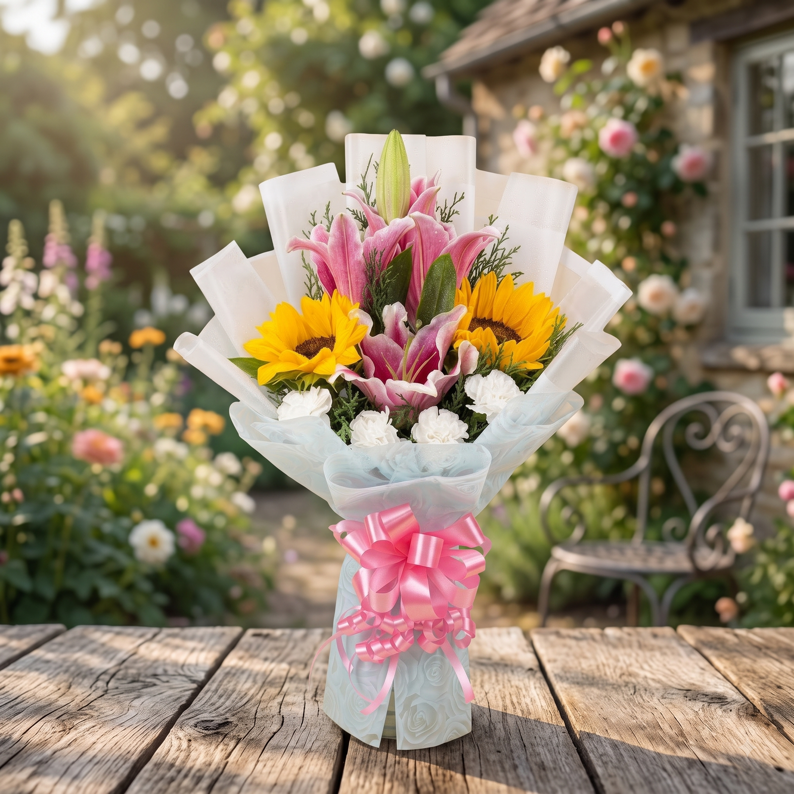 Pink Lily Sunflower Bouquet