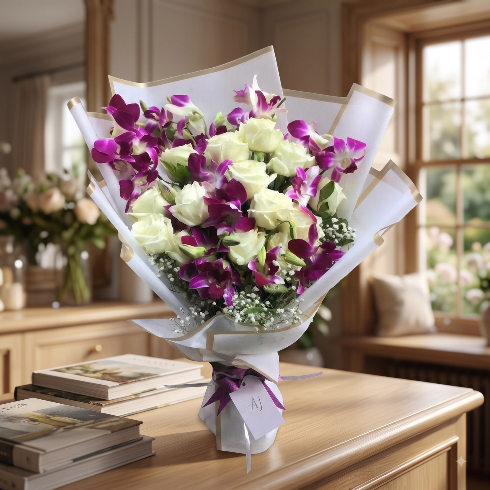 Purple White Orchid Bouquet