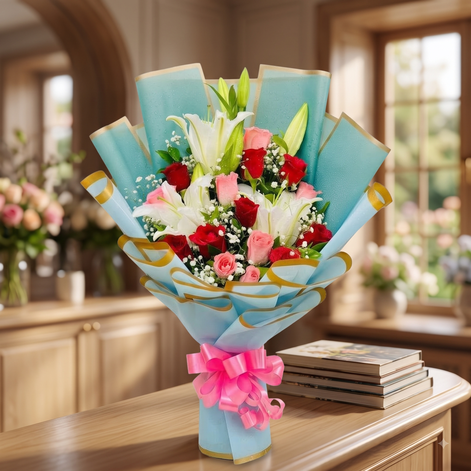 Red Pink White Mixed Flower Bouquet