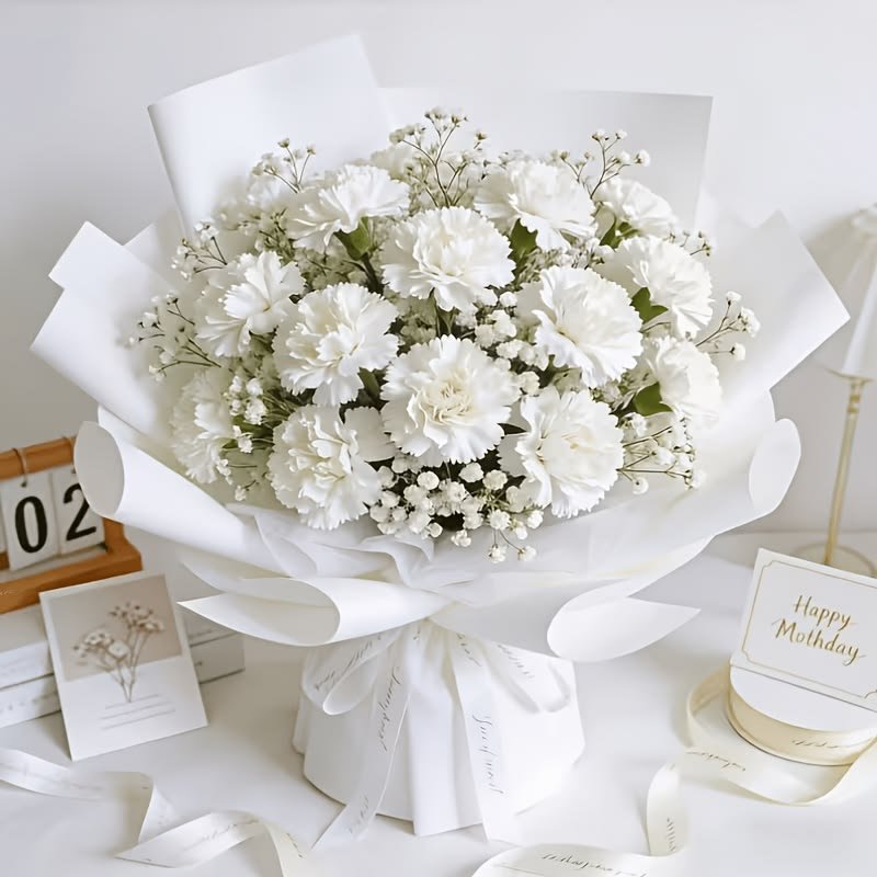 White Carnation Flower Bouquet